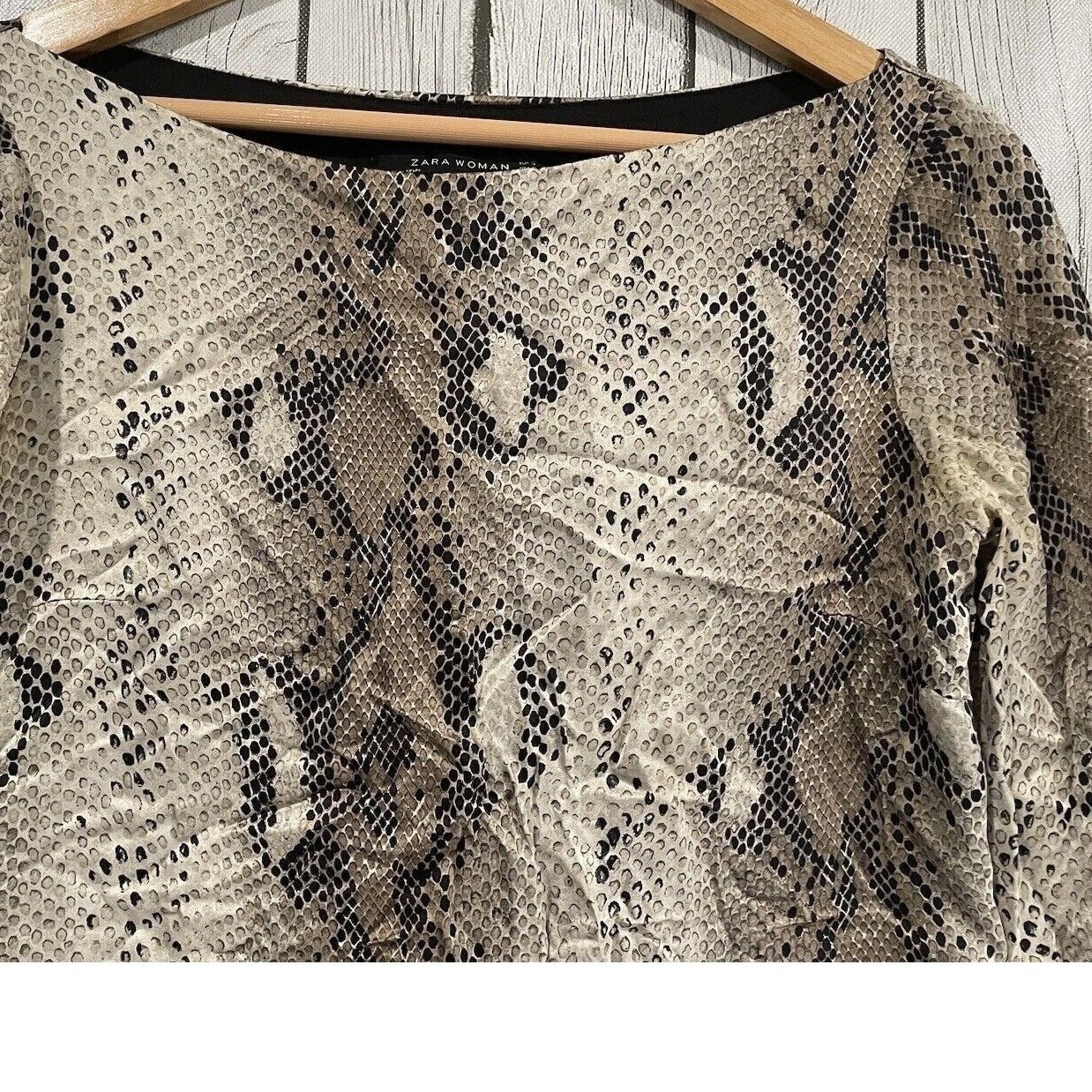 Zara Snakeskin Print Flowy Long Sleeve Loose Blouse Lightweight Boat Neckline S